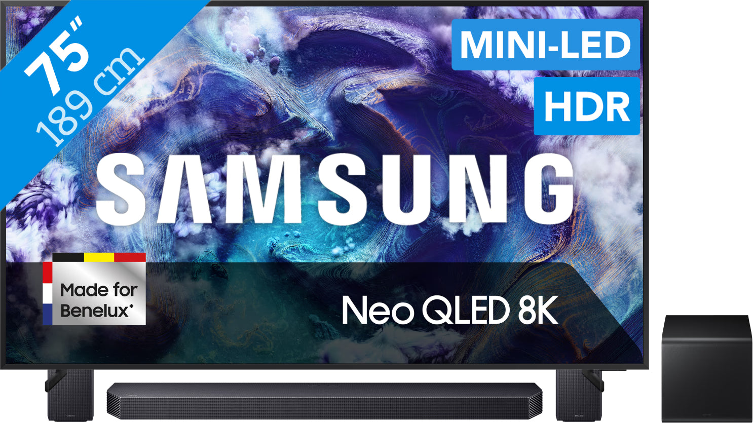 Samsung 75" Neo QLED QN900F 8K (2025) + Samsung HW-Q930F Zwart