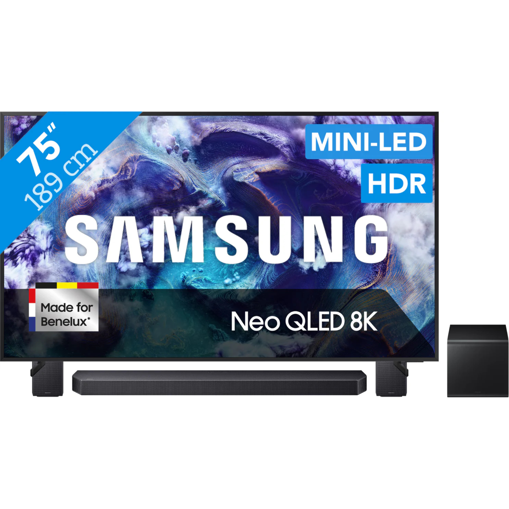 Samsung 75" Neo QLED QN900F 8K (2025) + Samsung HW-Q930F Zwart